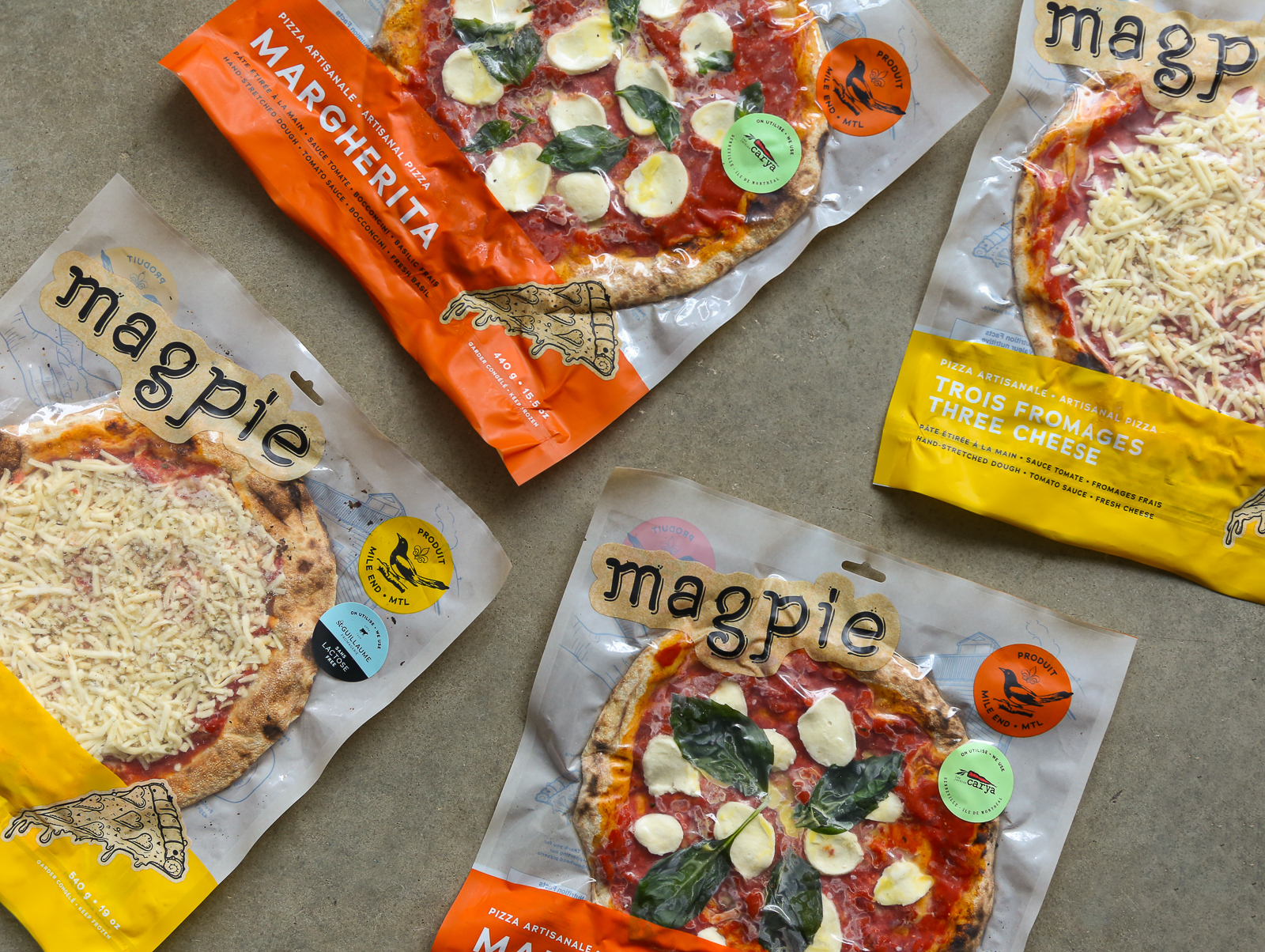 Design d'emballages pizza surgelée Pizzeria Magpie Montreal