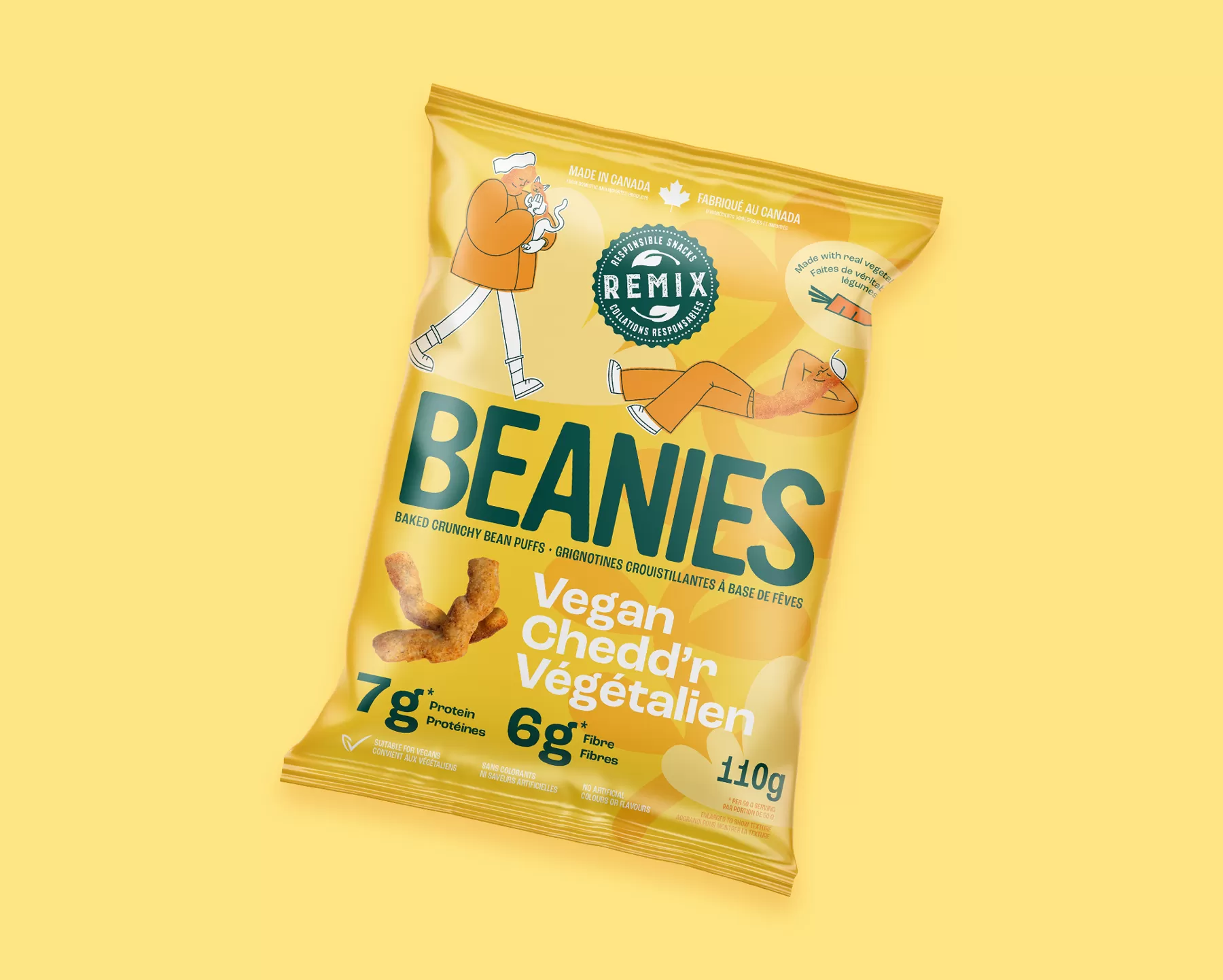 Packaging Design for Toronto Based Remix Snacks Vegan Bean Puffs Beanies